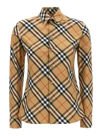 Burberry Cotton Shirt With Check Motif In Brown