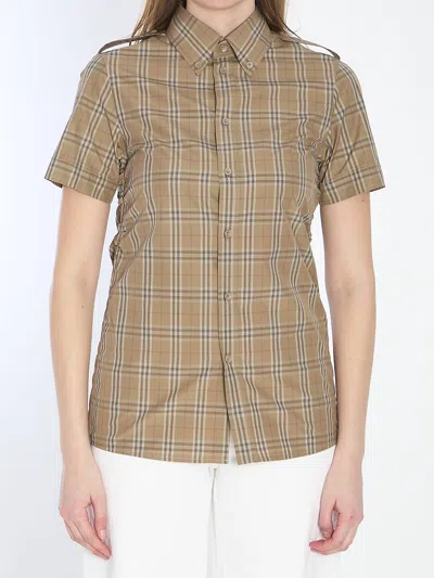 Burberry Women Embroidered Poplin Shirt In Brown