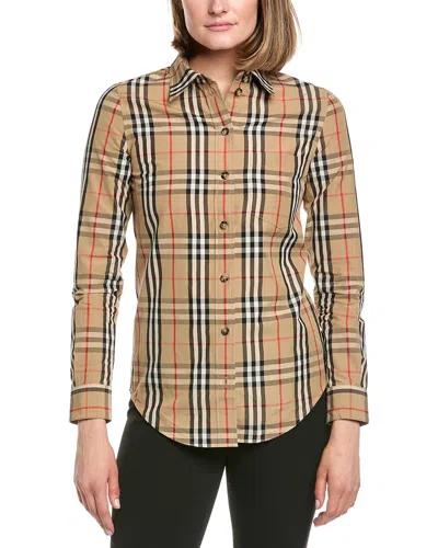 Burberry Embroidered Checked Cotton Shirt In Yellow