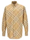Burberry Men Beige Shirt With Button-down Collar And Check Motif In Cotton Man In Nude