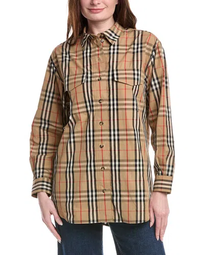 Burberry Check Shirt In Nude