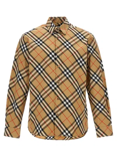 Burberry Button-down Collar Checked Pattern Shirt In Beige