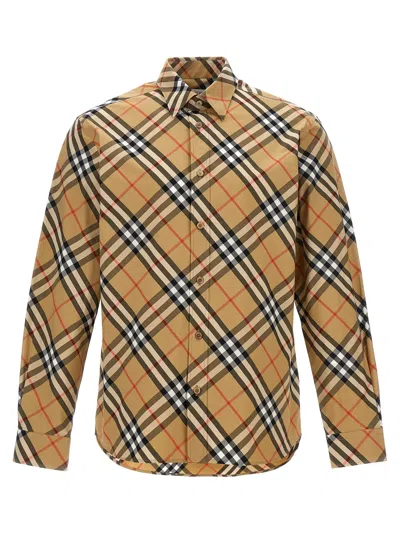 Burberry Check Shirt Shirt, Blouse Beige In Brown