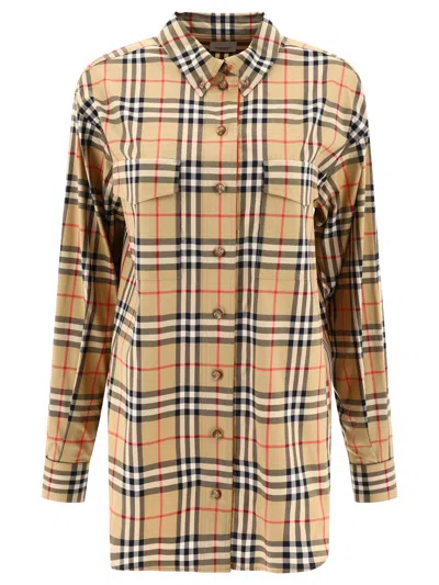 Burberry Check Shirt Shirts Beige In Multi