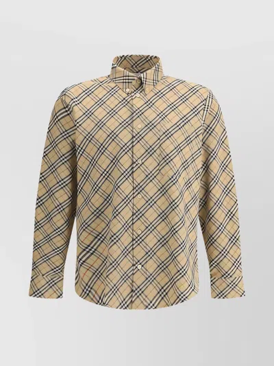 Burberry Check Shirt With Button-down Collar And Chest Pocket In Neutral