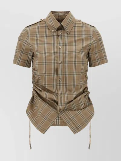 Burberry Check Shirt With Short Sleeves And Adjustable Side Ties In Multicolor
