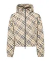Burberry Hooded Check Pattern Jacket With Elasticated Cuffs In Beige