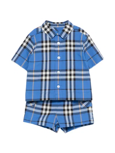 Burberry Babies' Check Short Sets (setf Of Two) In Blue