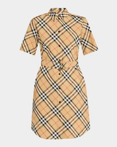 Burberry Check Short-sleeve Belted Mini Shirtdress
