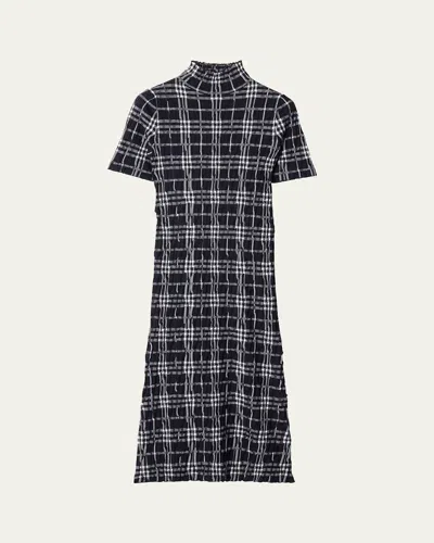 BURBERRY CHECK SHORT-SLEEVE CRINKLE MIDI DRESS
