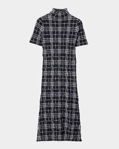 BURBERRY CHECK SHORT-SLEEVE CRINKLE MIDI DRESS