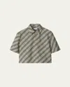 Burberry Check Short-sleeve Crop Button-down Shirt