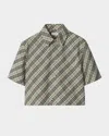 Burberry Check Short-sleeve Crop Button-down Shirt In Husk Ip Check