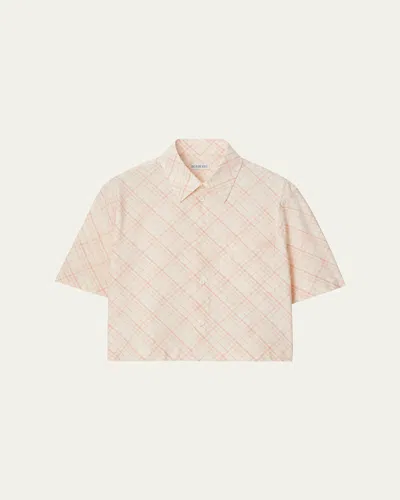 Burberry Check Short-sleeve Crop Button-down Shirt In Sand