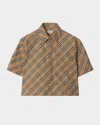 Burberry Cropped Check Cotton Shirt In Brown
