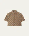 Burberry Cropped Check Cotton Shirt In Brown