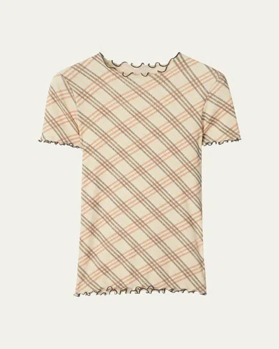 Burberry Beige Check Stretch Cotton T-shirt In Teacup Ip Check
