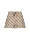 Burberry Women Beige Shorts With Elastic Drawstring Waist And All-over Check Motif In Cotton Woman