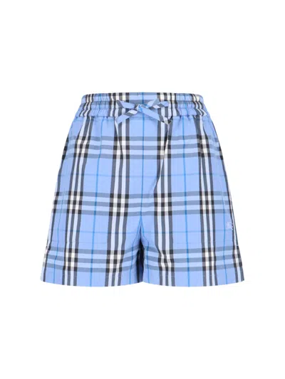 Burberry Check Shorts In Blue