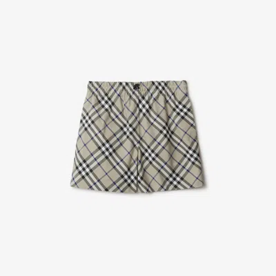 Burberry Check Ekd Drawcord Shorts In Lichen Ip Check