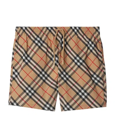 Burberry Men Check Print Bermuda Swimsuit In Brown