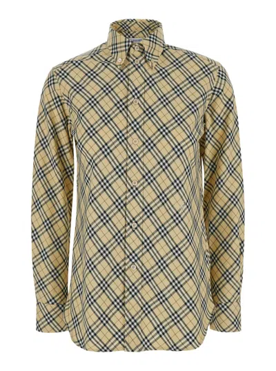 BURBERRY BEIGE OVERSIZE SHIRT WITH ALL-OVER CHECK MOTIV IN COTTON WOMAN