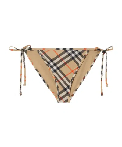 Burberry Check Side-tie Bikini Briefs In Brown
