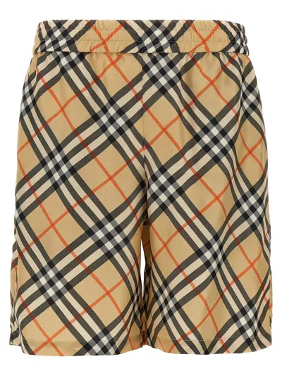 Burberry Check Silk Bermuda Shorts In Brown