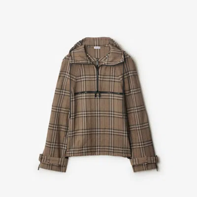 BURBERRY BURBERRY CHECK SILK BLEND HOODED JACKET