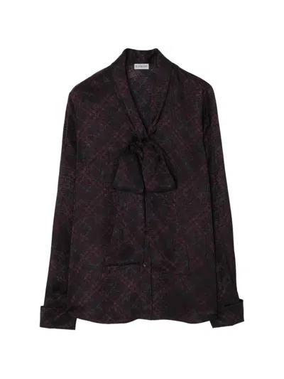 Burberry Check Silk Blend Scarf Blouse In Brown