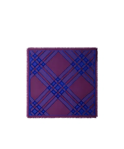Burberry Check Silk Blend Scarf In Purple