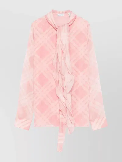 Burberry Check Silk Blouse With Ruffles In Pink