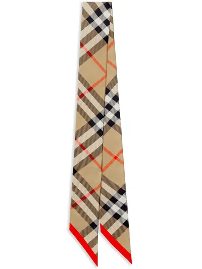 Burberry Check Silk Foulard In Brown