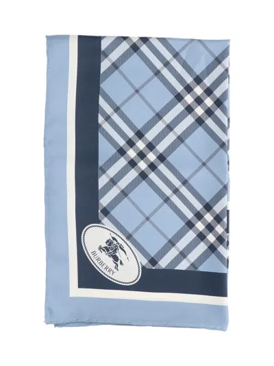 Burberry Silk Scarf Check In Blue