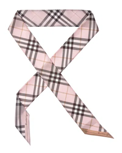 Burberry Check Silk Neck Bow In Pink