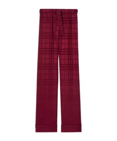 Burberry Check Silk Pajama Trousers In Burgundy