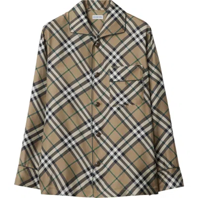 Burberry Check Silk Pyjama Shirt In Brown