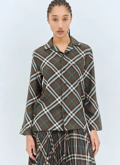 Burberry Check Silk Pyjama Shirt In Gray