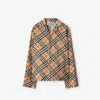 Burberry Check Print Silk Shirt In Sand