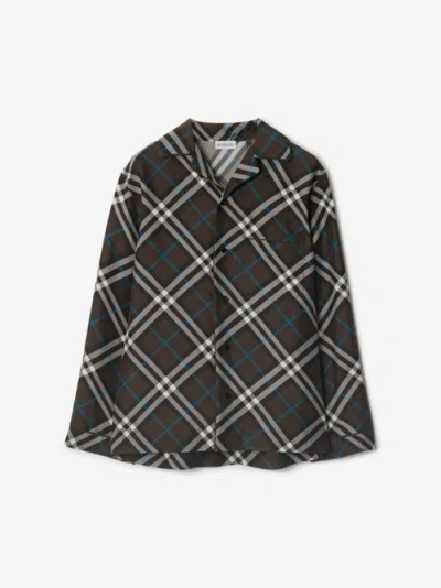 Burberry Check Silk Pyjama Shirt In Brown