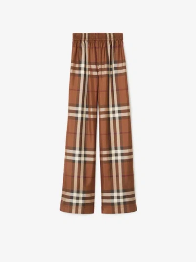 Burberry Check Silk Pyjama Trousers In Dark Birch Brown
