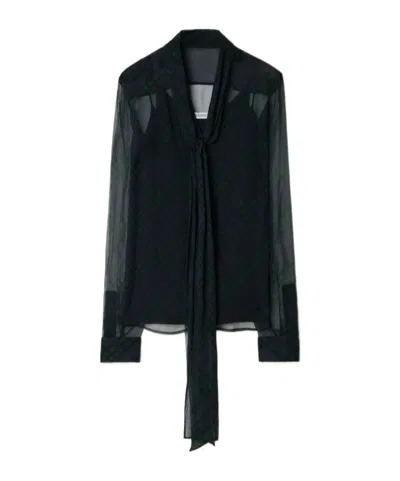 Burberry Check Silk Scarf Blouse In Black