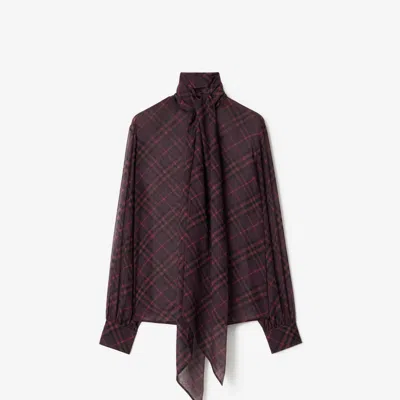 Burberry Check Silk Scarf Blouse In Brown