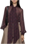 Burberry Check Silk Scarf Blouse In Brown
