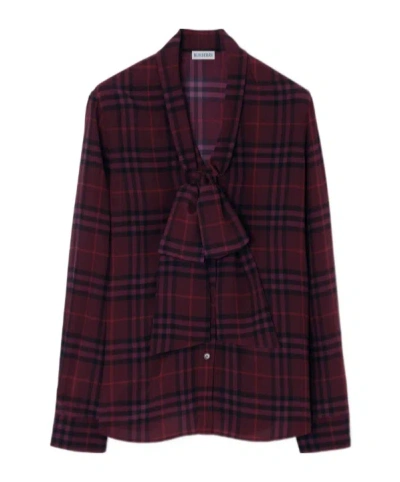 Burberry Check Silk Scarf Blouse In Multi