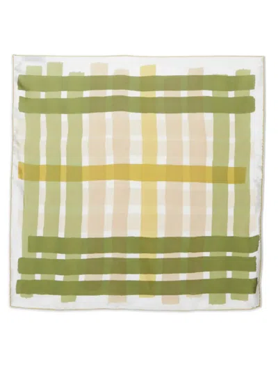 Pre-owned Burberry Check Silk Scarf In Green