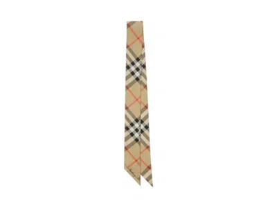 Pre-owned Burberry Check Silk Scarf In Sand/lichen