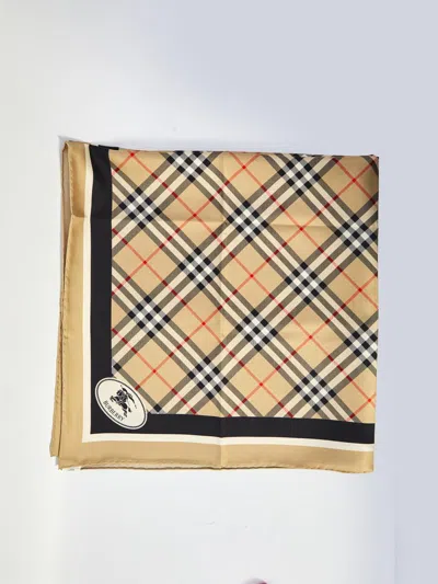Burberry Check Silk Scarf In Brown