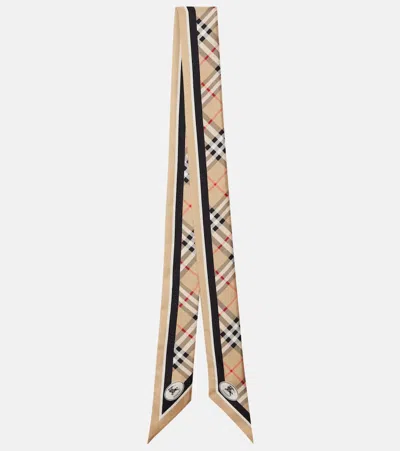 Burberry Check Silk Scarf In Sand