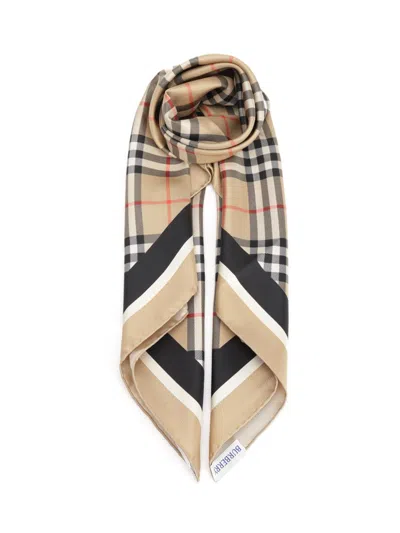 Burberry Check Silk Scarf Scarves And Foulards Beige In Neutral